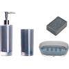 Excelsa Set bagno grigio 4 pezzi, dispenser,porta sapone e portaspazzolino