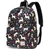 VASCHY Zaino scuola leggero da donna con custodia per laptop da 14, Unicorno nero e bianco-1, Zaino daypack