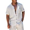 Generic Set di 2 pezzi di lino da uomo a maniche corte, colletto rovesciato, camicie con tasca e pantaloncini, pantaloni da spiaggia estivi, set di colori puro, armadio da sella Western Döring, bianco, M