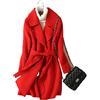 GL SUIT Cappotti di lana da donna in cashmere Trench Autunno Inverno Tinta unita Caldo di metà lunghezza Slim Cappotto Cardigan Giacche Outwear con Cintura, Rosso, M