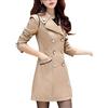 PengGeng Donna Tinta Unita Doppio Petto Sottile Risvolto Sezione Lunga Trench Coat Cappotto Cachi M