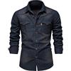 Kobilee Camicia Jeans Uomo Manica Lunga Taglie Forti Invernale Camicetta Cotone Coreana con Bottoni Camicie Casual Maglietta Elasticizzata Vintage Cerimonia T Shirt Gemelli Camicia Slim Fit Elegante