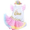 Leideur Abito da Primo Compleanno per Bambina Tutu con Gonna 1 Anno Regali per Bambina (Multicolore, 9-12 Mesi)
