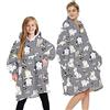 Seogva Coperta con cappuccio, soffice coperta in pile con cappuccio, oversize, grande, per adulti, uomini, donne e S, per bambini, ragazzi e ragazze (L, gatti, grigio)