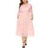ORANDESIGNE Abiti in Pizzo Plus Size Donna Vestito Lungo Midi Abito Maniche a 3/4 Girocollo Vestito da Sera Maxi Abito con Tasche Taglie Forti Cerimonia Cocktail Partito Festa A Rosa 6XL
