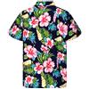 King Kameha Camicia hawaiana da uomo con bottoni, abbigliamento da spiaggia con fiori tropicali, ad asciugatura rapida, motivo caraibico, monocorrei, nero-grigio, 4XL, Mono-fiori-design-nero-grigio,