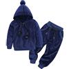 Alunsito Toddler Baby Girl Clothes Velluto Felpa con cappuccio Felpa Top + Pants 2 pezzi Autunno Inverno Tuta Completi Set Blu1 120 3-4 anni