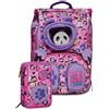 seven spa Schoolpack Zaino Seven SJ Gang Panda Girl Orso Rosa Estensibile + Astuccio 3 Zip Completo