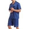 Oanviso Set di Pigiami da Uomo Pigiama in Seta 2 Pezzi Maniche Corte + Pantaloncini Estate Pigiami in Raso Due Pezzi Primavera Elegante Pigiama Set Morbido Casual Pigiameria con Tasche A Blu L