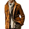 MANYMANY Giacca in Pelle Scamosciata Marrone da Uomo Vintage Slim Fit con Tasche Multiple e Bottoni