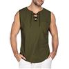 MakingDa, camicia casual da uomo in cotone e lino, con coulisse e collo a ghillie hippie Henley Senza maniche verde militare. 3XL