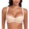 DotVol Reggiseno a Balconcino per Donna Taglie Forti Intimo con Spalline Larghe Lingerie Leggermente Imbottita con Ferretto Pizzo Sexy Beige 1F