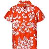 V.H.O. Funky, camicia hawaiana da uomo, a maniche corte, tasca frontale, stampa hawaiana, fiori ibiscus floreali, Ferrari rosso, XXXXL