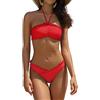 SHEKINI Bikini a Due Pezzi a Fascia per Donna Costume da Bagno Halter con Volant Bikini da Spiaggia Brasiliano Senza Spalline Slip Bikini a Forma di V. (Rosso, XL)
