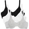 Fruit of The Loom Reggiseno Donna in Cotone Elasticizzato Comfort Estremo, Nero/Bianco 86 CK/Grigio mélange, 5C