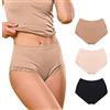 FOCENZA Slip Donna a Vita Alta in Microfibra con Dettagli in Pizzo, Intimo Modellante e Contenitivo Senza Cuciture, Multipack da 3 Pezzi in Vari Colori, Made in Italy (Nero-Nudo-Cipria, S-M)