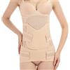 WANYIG 3 in 1 Fascia Post Parto Cesareo Naturale Traspirante Elastico Corsetto Dimagrante Cintura Post Partum maternità con Supporto a C-Postpartum Recoery Pancia/Vita/Bacino (Marrone, M)