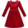 Sunny Fashion Vestito Bambina Rosso Natale Perla Collare Velluto Manica Lunga Pageant Festa 8 Anni