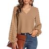 GRMLRPT Camicie Donna Eleganti Manica Lunga Top a Manica Lanterna Shirt Casual con Scollo a V Maglietta a Tinta Unita Chic (Cachi,S)