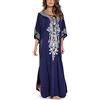 JENJON Donna Corta Manica Cover Up Caftano Floreale Ricamato Laterale Diviso Vestito da Spiaggia Abiti B-Blu-1