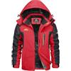 KEFITEVD Giacca invernale da uomo, impermeabile, calda foderata, giacca da sci invernale, antivento, traspirante, con cappuccio rimovibile, Colore: rosso, XL