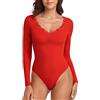 WOWENY Body da donna in pizzo elegante a maniche lunghe con scollo a V Body sexy a maniche lunghe Camicia a maniche lunghe da donna (nero, M)