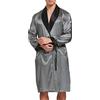 Sanraflic Accappatoio da uomo, in raso, leggero seta, a maniche lunghe, con pantaloncini, da notte, grigio., L