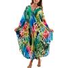 L-Peach - Caftano da donna con stampa bohémien, vestito da casa, camicia da notte, maxi, pigiama da spiaggia, copricostume, Taglia unica