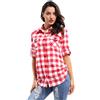 Aeslech Camicia a scacchi da donna con bottoni in flanella scozzese camicie per le donne maniche arrotolabili casual top, M042, L