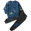amropi Ragazzi Tuta Dinosauro Stampato Felpa e Jogging Pantaloni 2 Pezzi Completo Bambino Set Blu Nero, 2-3 Anni