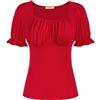 Belle Poque Donna Blusa Maniche Corte a Sbuffo Elegante Slim Fit Corpetto Arricciato Cerimonia Festa Vintage Nero bp376-2 L
