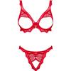 Selente Love & Fun Intrigante Completo Intimo a 3 Pezzi: Reggiseno, Tanga ed Esclusiva Benda per Occhi in Raso, Rosso Aperto 3 p., M-L