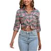 Yukiuiny Donna Camicia a Quadri in Flanella Classico Blusa 100% Cotone Maniche Lunghe Camicetta in Base Top Casual,Rosa/Verde/Blu-S