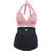 Viloree Costume da Bagno Donna a Vita Alta in Due Pezzi Stampa Floreale Bikini Halter Regolabile Costume da Bagno Nero Reticolo Reggiseni + Nero Slip M