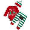 Wexuua My First Christmas - Tutina rossa per neonati con pantaloni a righe e cappello, 3 pezzi, Verde, 0-3 Months