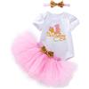 Gaga city 3 Pezzi Abiti Vestito Bambina Neonata Primo Compleanno Abbigliamento Principesse Manica Corta Pagliaccetto+Tutu Gonna+Fascia