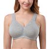 DotVol Donna Pizzo Cotone Taglia Comoda Fibbia Completa Senza Ferretto Reggiseno Grigio 6D