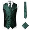 PARKLEES Set di 3 gilet da uomo con motivo cachemire, cravatta e tasca quadrata, per matrimonio, ballo di fine anno, feste, per abito o smoking, Verde e nero., XXXL