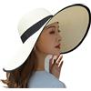 BABAHU Cappello da sole da donna, pieghevole, a tesa larga, in paglia, protezione UV UPF 50+, 02-Stile Fiocco Navy, Taglia unica