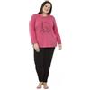 mabel intima - Pigiami Taglie Forti da Donna | Manica Lunga e Pantaloni Lunghi Invernali | Taglia 66 | 6XL | Taglie Grandi XL - 7XL | Nero e Rosa | Caldo, Morbido, Comode | Cotone e Sintetico
