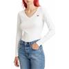 Levi's Long-sleeve V-neck Baby Tee, Maglietta Donna, White +, M