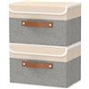 OUTBROS Scatole Portaoggetti con Coperchio, Cubi Scaffale Contenitori, Contenitori Pieghevoli con Maniglie, Organizzatori per Vestiti, 38 x 25 x 25 cm, 2 Pezzi, Grigio/Beige