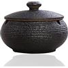 Panngu Posacenere a vento nero retrò in ceramica, posacenere con coperchio per esterni, semplice posacenere per la casa e l'ufficio (11,5 x 8,5 cm)