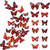LEEWYOU 24 Pcs Adesivo da Parete Farfalla, 3D Farfalle Decorative, 3D con Adesivo da Parete Farfalla Magnetico, Adesivo Farfalla Staccabile Ottimo per Decorazioni (rosso)