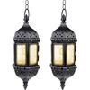 Nuptio Lanterna Candela Sospesa Portacandele Lume Tè Retrò Marocchino Lanterne 2 Pezzi Metallo Vintage per Candele, Lanterne Giardino Nere Portacandela per Decorazioni Natalizie Halloween Ramadan