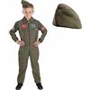 Fun Shack Costume Pilota Aereo Bambino, Verde Costume Pilota Aereo Militare, Tuta Costume Top Gun Bambino, Costumi Di Carnevale Per Bambini Taglia XL