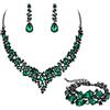 EVER FAITH Gioielli da Sposa per Donna, Collana a grappolo in Cristallo Austriaco, Orecchini Pendenti, Bracciale a Maglie, Verde Nero-Fondo