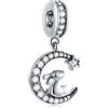 CRISNATA Ciondolo coniglietto sulla luna crescente, collana di animali con braccialetto di Pasqua adatto a Pandora, perline con ciondolo coniglio in argento sterling 925 con CZ scintillante