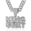 HALUKAKAH ● KING $HIT ● Catena Oro per Uomo Finitura Oro Bianco Platino Iced Out Collana Ciondolo,Pieno Cz Lab Diamanti Set Griffe,14mm Catena a Maglia Cubana 45cm,Confezione Regalo Gratuita