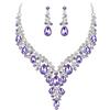 Clearine Matrimonio Sposa Jewellery Set Goccia Strass Cluster Statement Collana Orecchini Pendenti Bigiotteria per Donne Viola Argento-Fondo